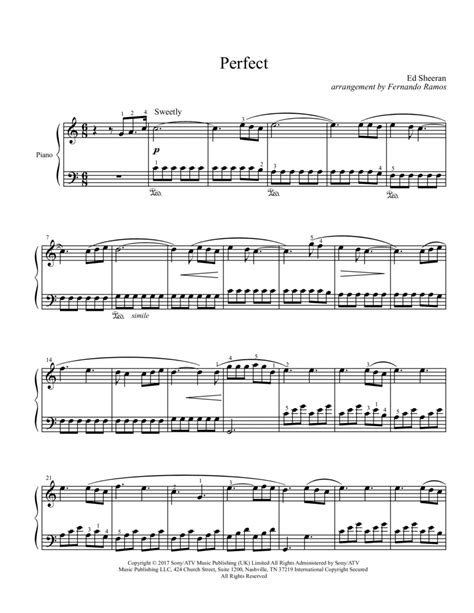 Perfect Arr Fernando Ramos Sheet Music Ed Sheeran Piano Solo