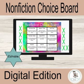 Nonfiction Choice Board Template Independent Reading Responses Menu