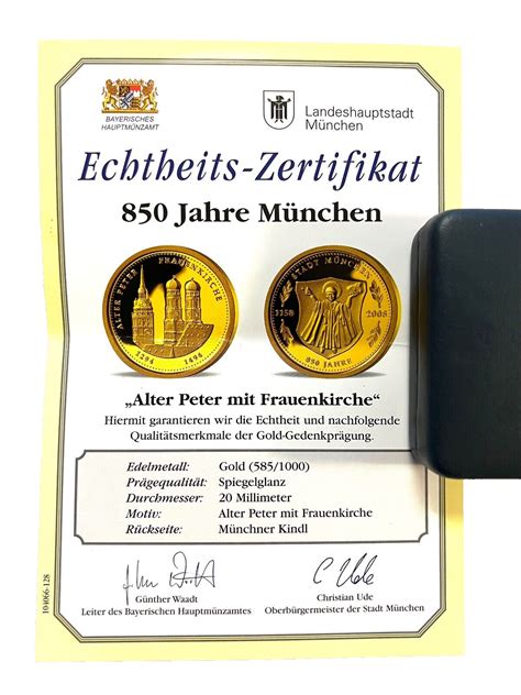 Bayern Goldmedaille 585 auf das 850 jährige Jubiläum der Stadt München