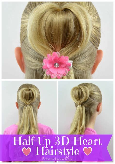 Half Up 3d Heart Hairstyle Valentines Day Hairstyle Babes In Hairland