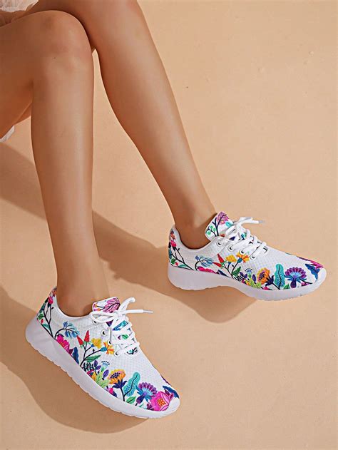 Floral Print Lace Up Front Running Shoes Adidas Running Shoes Women