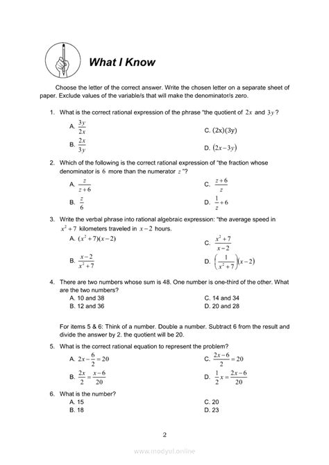 Math 8 Module 5c Solving Problems Involving Rational Algebraic