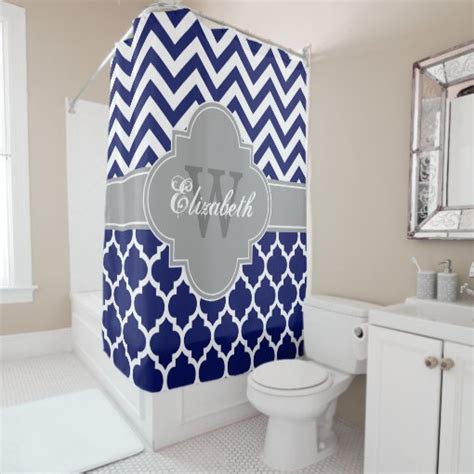 Navy Blue Dark Gray Wht Moroccan 5 Chevron 1iqrn Shower Curtain Zazzle