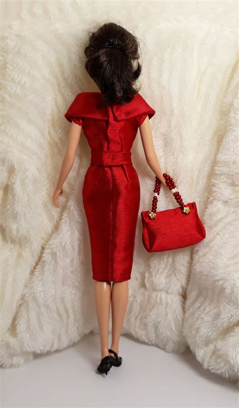 Outfit Dress Bag Fits Barbie Silkstone Vintage Fr Doll Handmade Dark Red Silk Clothes Etsy