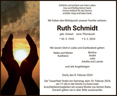 Traueranzeigen Von Ruth Schmidt Trauer Hna De