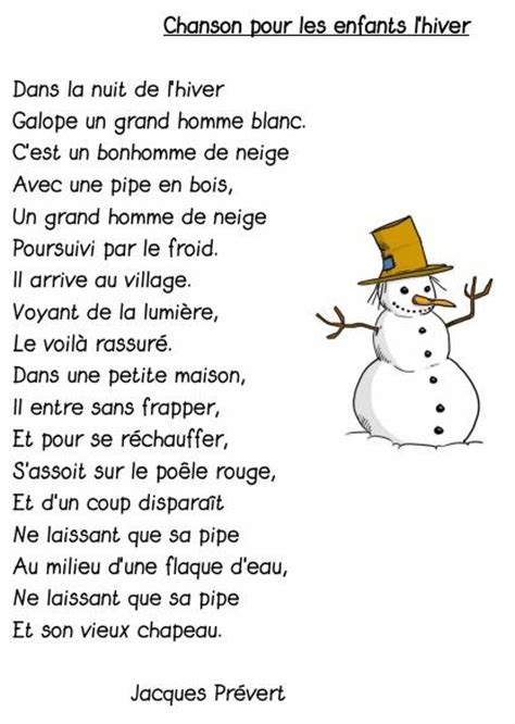 Jacques Pr Vert Chanson Pour Les Enfants L Hiver Chanson D Hiver