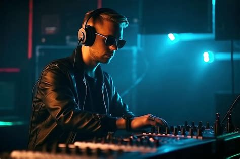 Premium Ai Image Male Dj Mixes Music On Mixing Board At Night Club