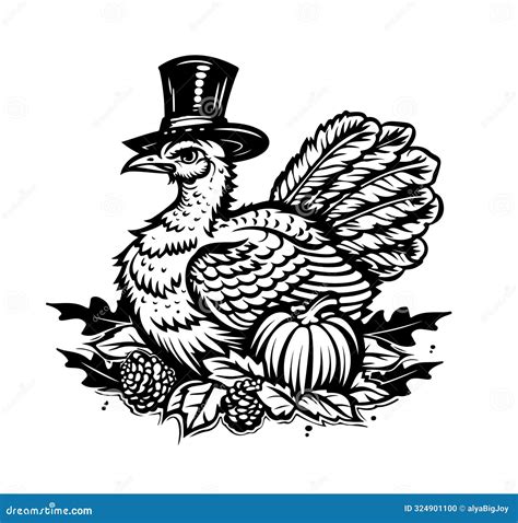 Hand Drawn Vector Illustration Of Turkey In Hat Isolated On White