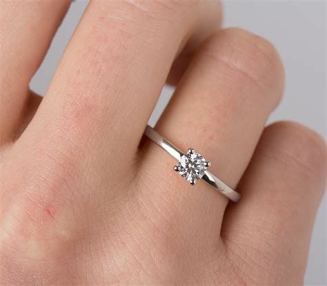 Simple Solitaire Engagement Ring 14K White Gold Diamond Ring