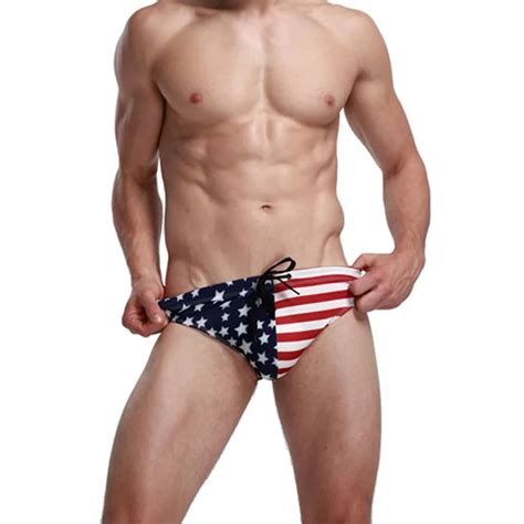 2019 New American Flag Mens Bikini Swimwear Mens Swimming Trunks Mens Swim Briefs Sexy Sunga