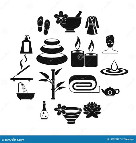 Spa Treatments Icons Set Simple Style Stock Vector Illustration Of