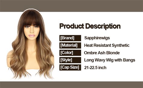 Amazon Sapphirewigs Long Wavy Wigs With Bangs Synthetic Wigs For