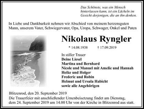 Traueranzeigen Von Nikolaus Ryngler Vrm Trauer De