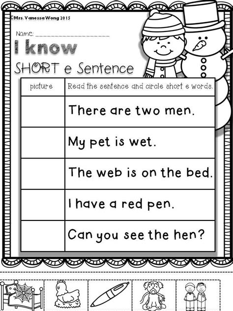 Short Vowel Sentences Worksheets First Grade Math Worksheets