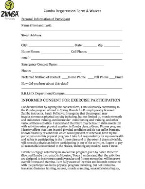 Fillable Online Zumba Registration Form Waiver Fax Email Print