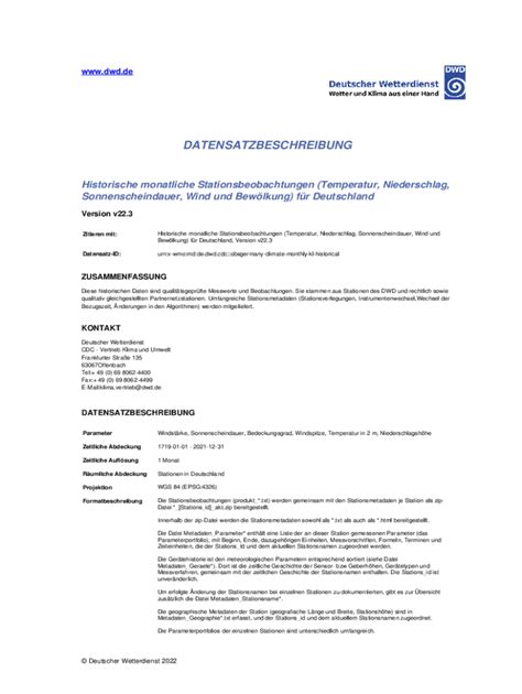 Ausf Llbar Online Dataset Description Https Opendata Dwd De Fax