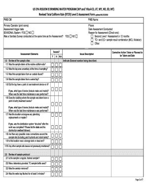 Fillable Online Rtcr Level Assessment Form Revised Total Coliform