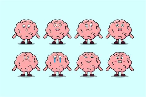 Definir A Expressão Do Personagem De Desenho Animado Do Cérebro Kawaii