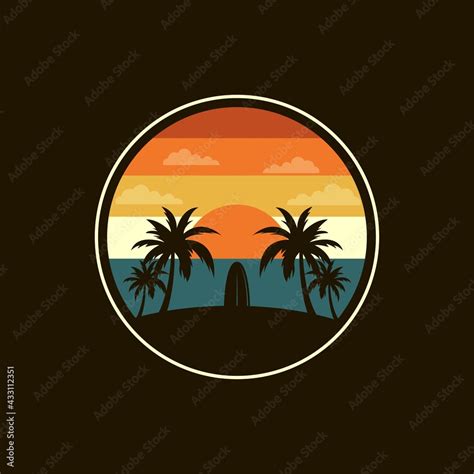 surf logo design on a tropical beach, vector illustration Stock Vector ...