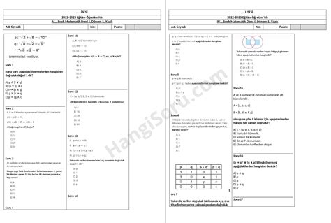 9 Sınıf Matematik 1 Dönem 1 Yazılı Soruları 2023 2024 HangiSoru