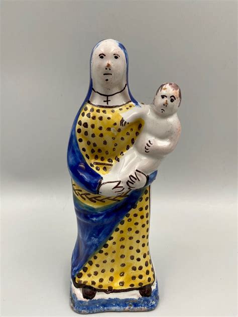 Vierge A L Enfant En Faience Nevers Quimper Xviiieme M Blanc