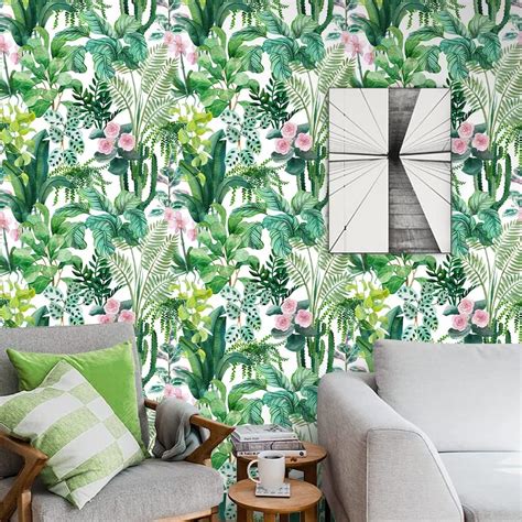 Papel Tapiz Tropical Para Despegar Y Pegar Hojas De Palma Flores