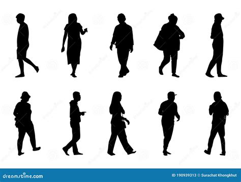 Vectores De Silueta De Personas Hombres Y Mujeres Caminando Ilustración