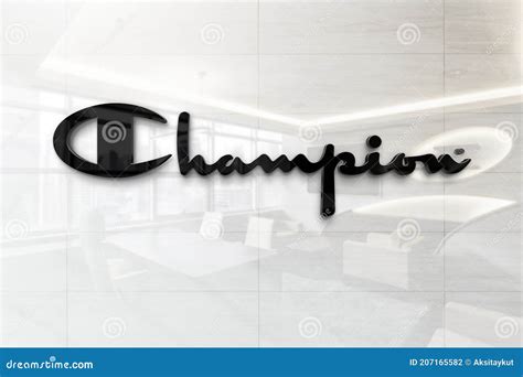 Champion On Glossy Office Wall Realistic Texture Editorial Image