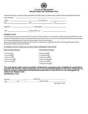 Fillable Online Mde K12 Ms Minority Vendor Self Certification Form