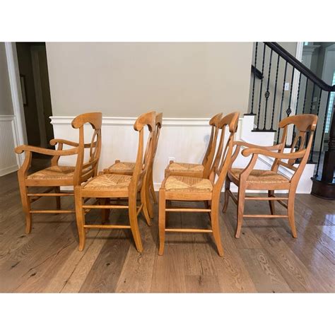 Pottery Barn Napoleon Dining Chairs With Rush Seats Set Of 6 Chairish