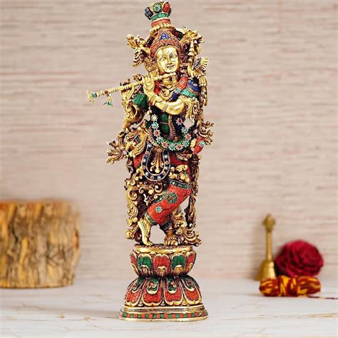 Buy Artvarko Brass Lord Krishna Idol Bhagwan Large Statue Multicolor