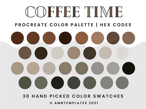 Coffee Time Themed Procreate Color Palette Color Swatches Ipad Color