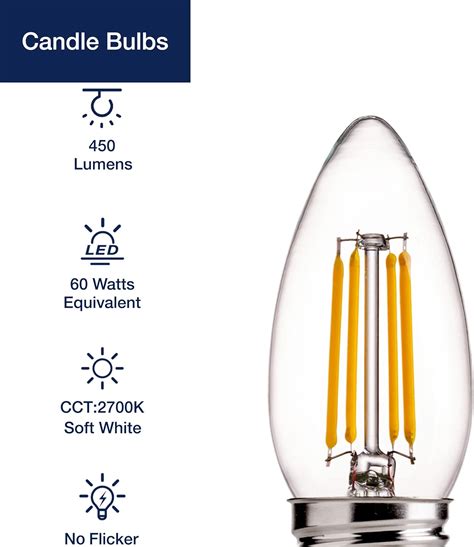 Buy Flsnt Led Candelabra Light Bulbs 60w Equivalent E26 Base Dimmable