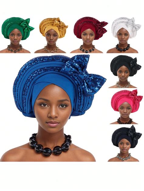 Turban Paillettes Pour Femmes Pr T Porter Auto Gele Africain Pour