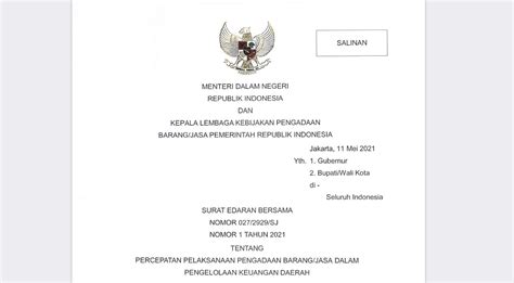 Surat Edaran Bersama Tentang Percepatan Pelaksanaan Pengadaan Barangjasa Dalam Pengelolaan