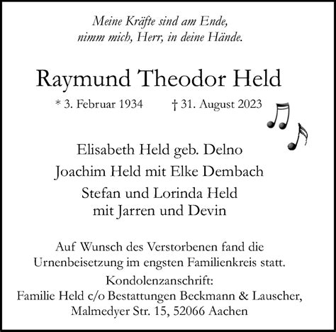 Traueranzeigen Von Raymund Theodor Held Aachen Gedenkt