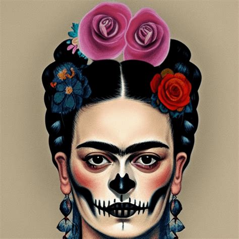 Frida Kahlo Dia De Los Muertos Half Skeleton Face · Creative Fabrica