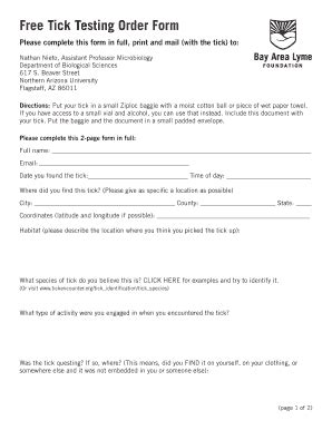 Fillable Online Free Tick Testing Order Form Bay Area Lyme Foundation