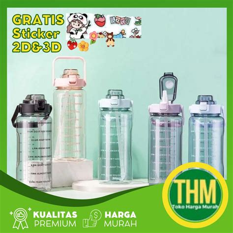 Jual Botol Minum Viral Bening 2 Liter Sedotan Sticker Premium Olahraga