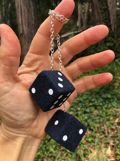 Navy Blue Fuzzy Dice With White Dots And Chain Or Cord Etsy