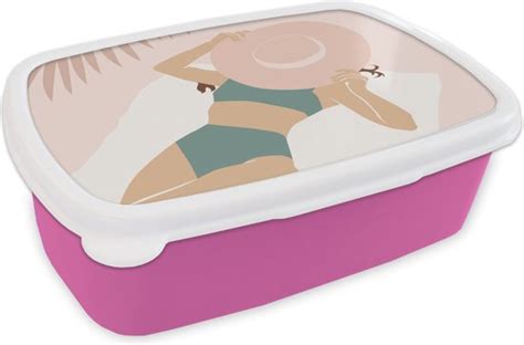 Broodtrommel Roze Lunchbox Brooddoos Vrouw Strandhoed Pastel