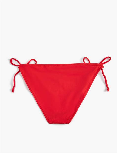 Kırmızı Kadın Parlak Brazilian Bikini Altı Yanları Bağlama Detaylı