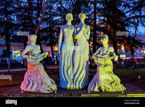 Statues Of Women Singing And Playing Music Kutaisi Georgia Stock