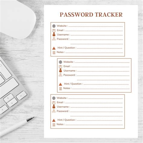 Minimal Password Tracker Printable Pdf Password Keeper Account Log In Credential File Password