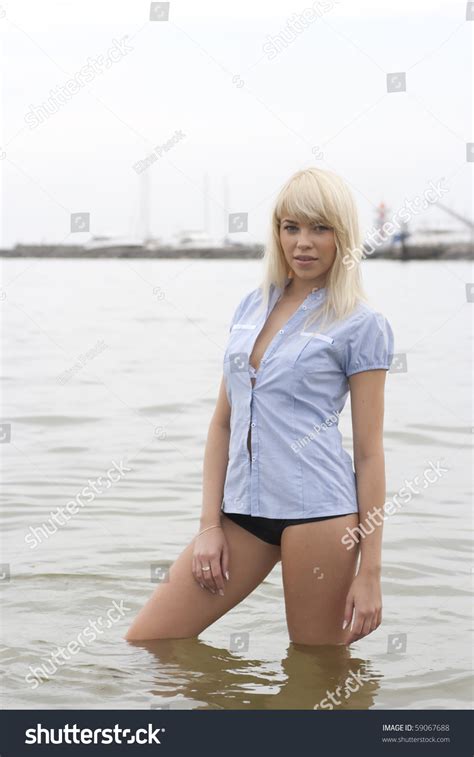Sexy Blonde Standing Sea Stock Photo 59067688 Shutterstock