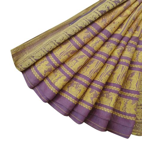 Vintage Indian Saree Pure Silk Blend Woven Fabric Decor Craft Purple