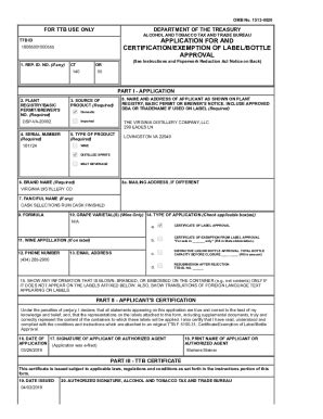 Fillable Online Certification/Exemption of Label/Bottle Approval (COLA ... 