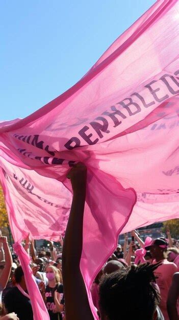 Un Grupo De Personas Sosteniendo Una Bandera Rosa Foto Premium