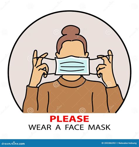 Please Wear A Face Mask Caution Sign Woman Wearing An Anti Virus