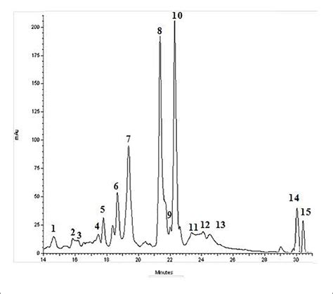 Typical Hplc Dad Chromatograms Of Bje Recorded At Nm Uv Vis